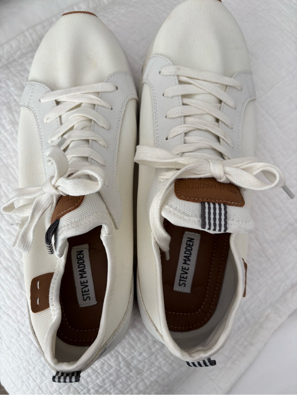 Steve Madden White Sneakers with Tan Insole